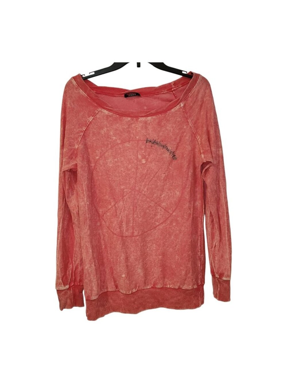 T Party Medium Pink Boat Neck Peace Sign Gem Lightweight Sweater Burnout Style
